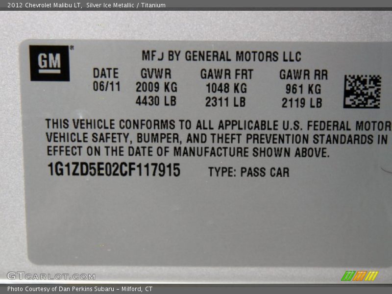 Silver Ice Metallic / Titanium 2012 Chevrolet Malibu LT