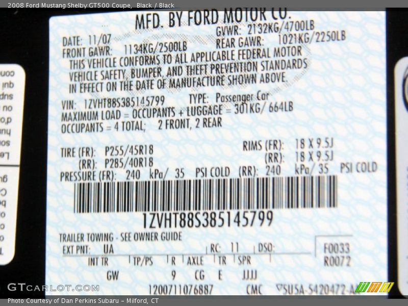 Black / Black 2008 Ford Mustang Shelby GT500 Coupe
