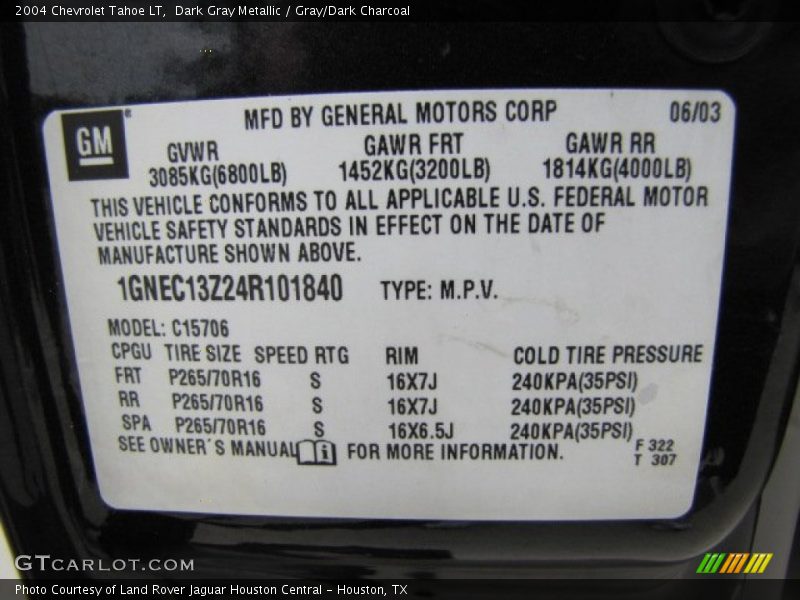 Dark Gray Metallic / Gray/Dark Charcoal 2004 Chevrolet Tahoe LT