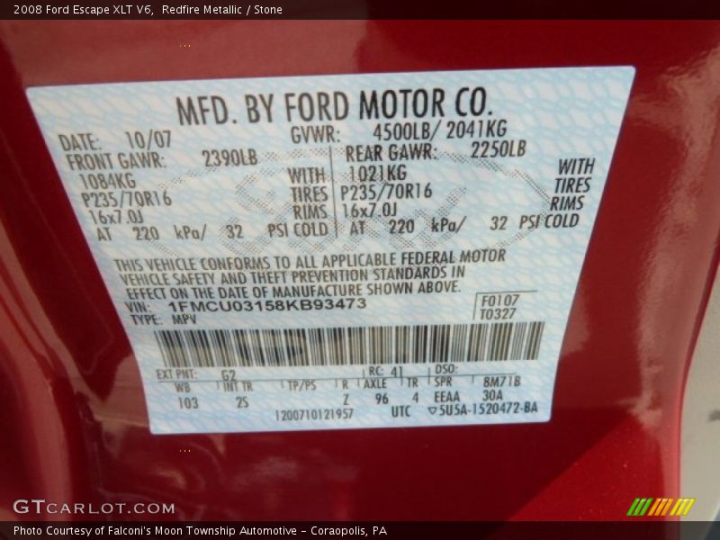 Redfire Metallic / Stone 2008 Ford Escape XLT V6