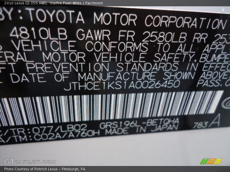 Starfire Pearl White / Parchment 2010 Lexus GS 350 AWD