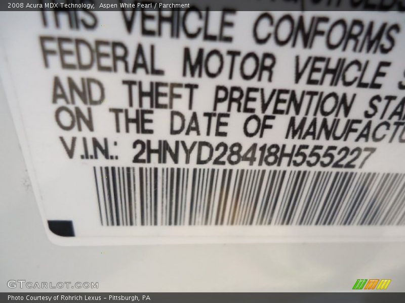 Aspen White Pearl / Parchment 2008 Acura MDX Technology