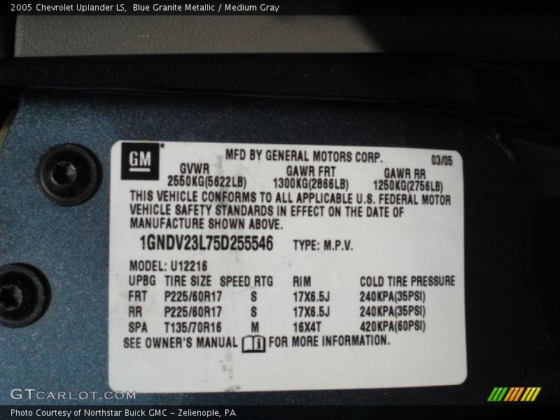 Blue Granite Metallic / Medium Gray 2005 Chevrolet Uplander LS