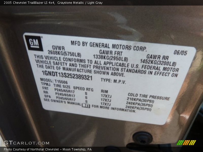Graystone Metallic / Light Gray 2005 Chevrolet TrailBlazer LS 4x4
