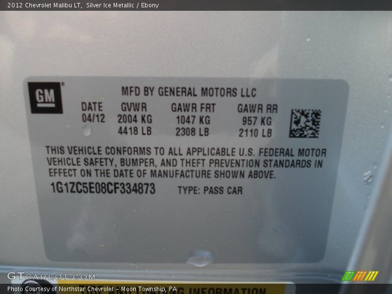 Silver Ice Metallic / Ebony 2012 Chevrolet Malibu LT