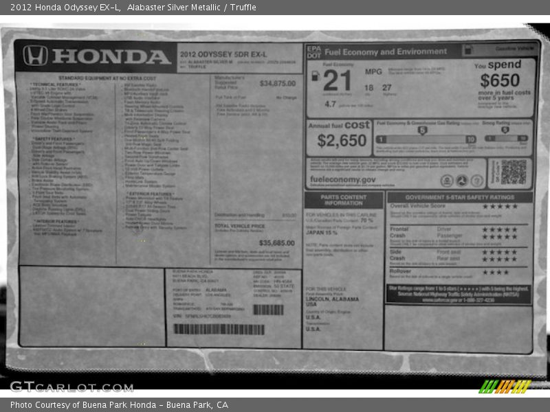 Alabaster Silver Metallic / Truffle 2012 Honda Odyssey EX-L