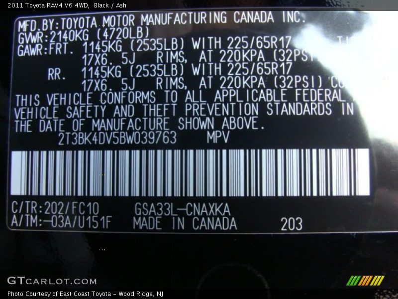 Black / Ash 2011 Toyota RAV4 V6 4WD