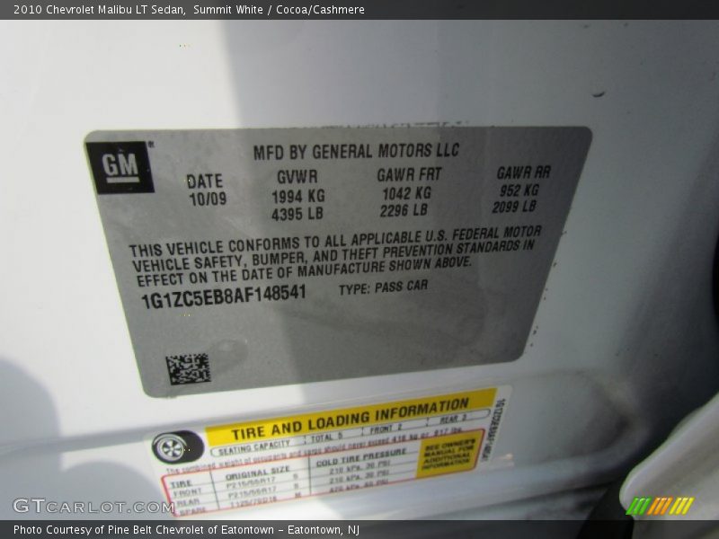 Summit White / Cocoa/Cashmere 2010 Chevrolet Malibu LT Sedan