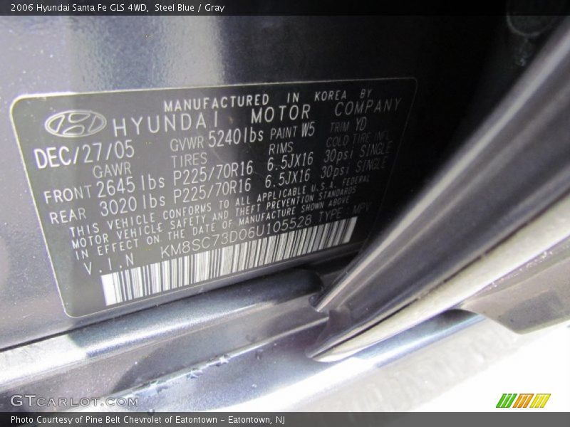 Steel Blue / Gray 2006 Hyundai Santa Fe GLS 4WD