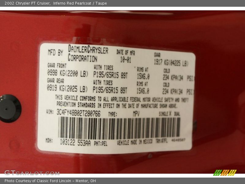 Inferno Red Pearlcoat / Taupe 2002 Chrysler PT Cruiser