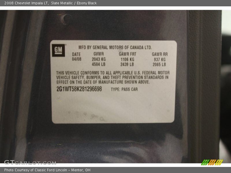 Slate Metallic / Ebony Black 2008 Chevrolet Impala LT