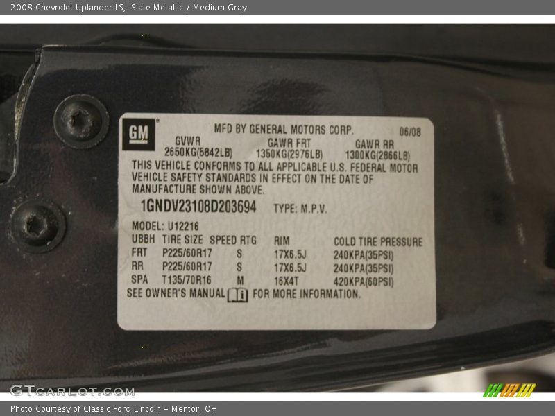 Slate Metallic / Medium Gray 2008 Chevrolet Uplander LS