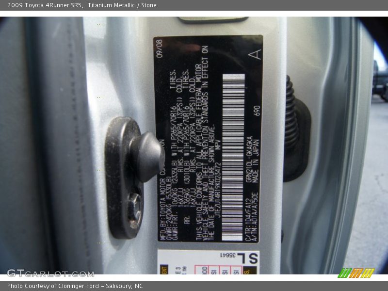 Titanium Metallic / Stone 2009 Toyota 4Runner SR5