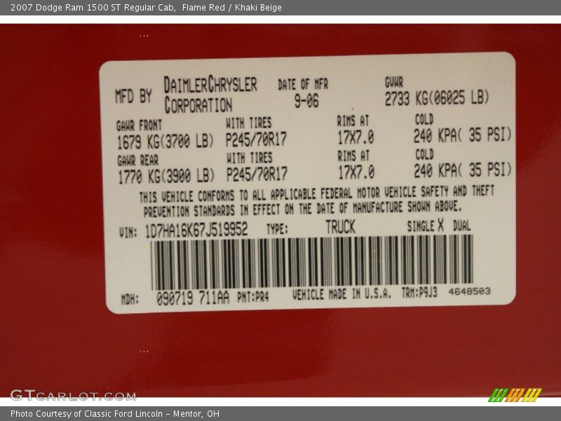 Flame Red / Khaki Beige 2007 Dodge Ram 1500 ST Regular Cab