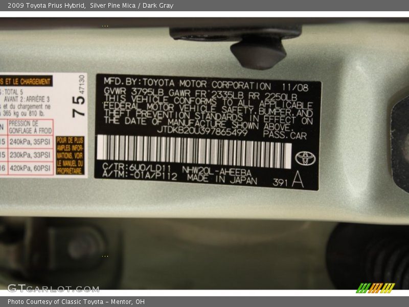 Silver Pine Mica / Dark Gray 2009 Toyota Prius Hybrid