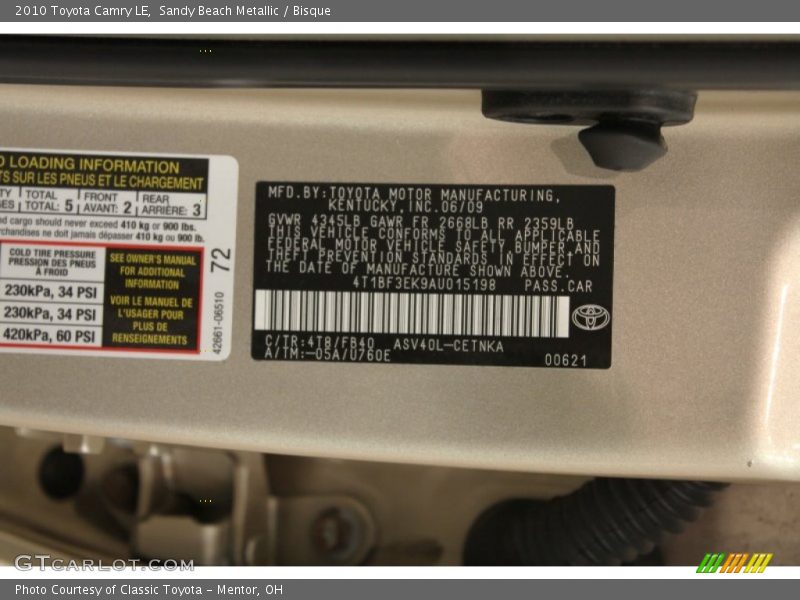 Sandy Beach Metallic / Bisque 2010 Toyota Camry LE