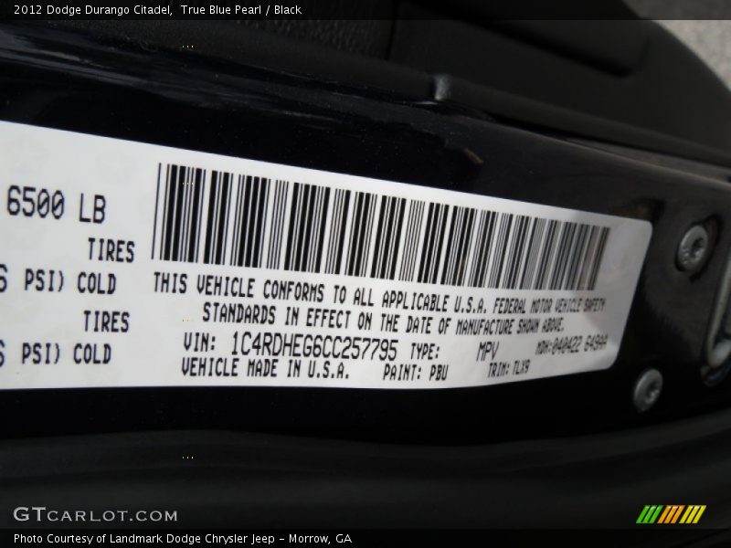 2012 Durango Citadel True Blue Pearl Color Code PBU