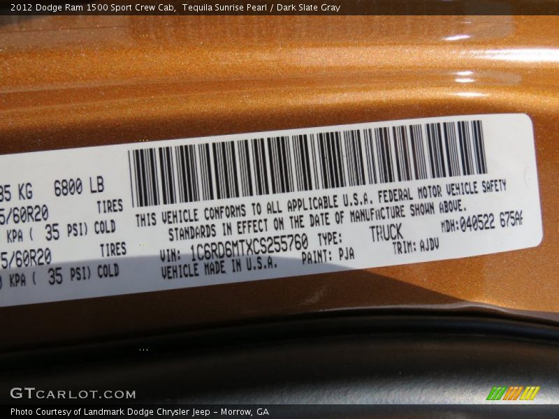 2012 Ram 1500 Sport Crew Cab Tequila Sunrise Pearl Color Code PJA