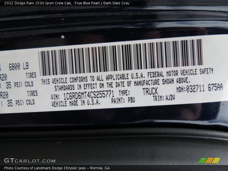 True Blue Pearl / Dark Slate Gray 2012 Dodge Ram 1500 Sport Crew Cab