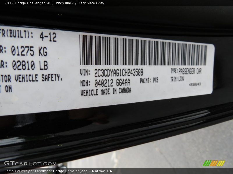 Pitch Black / Dark Slate Gray 2012 Dodge Challenger SXT