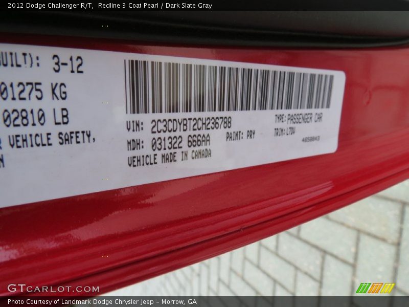 Redline 3 Coat Pearl / Dark Slate Gray 2012 Dodge Challenger R/T