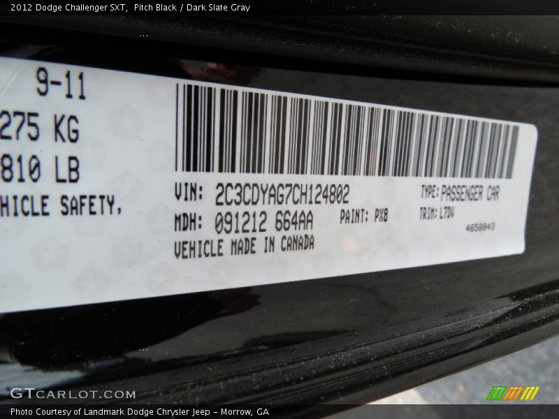 Pitch Black / Dark Slate Gray 2012 Dodge Challenger SXT
