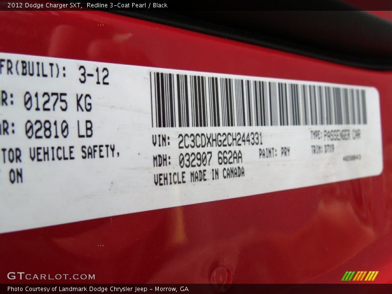 Redline 3-Coat Pearl / Black 2012 Dodge Charger SXT