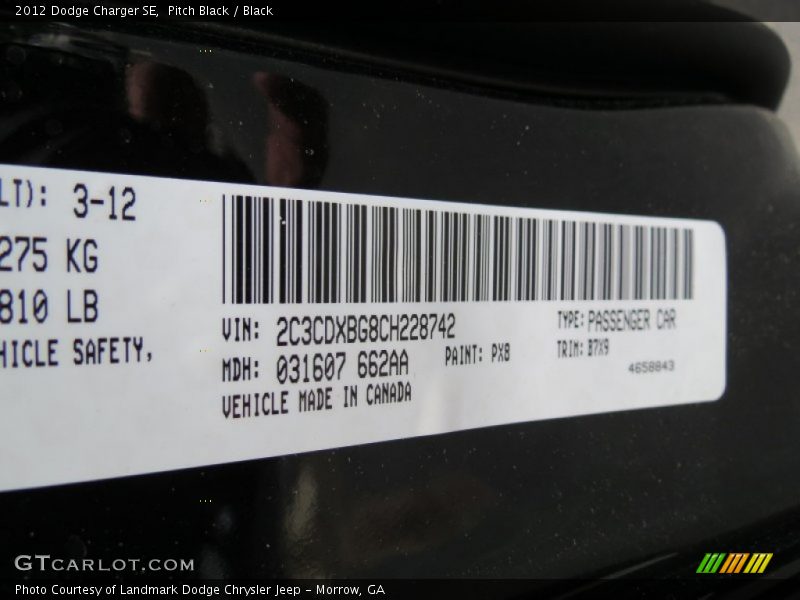 Pitch Black / Black 2012 Dodge Charger SE