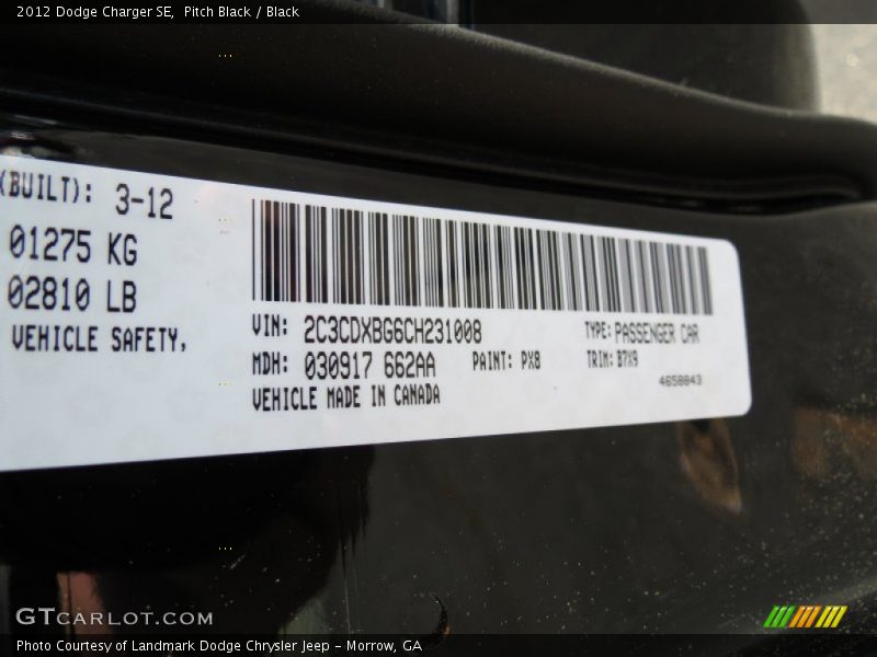 Pitch Black / Black 2012 Dodge Charger SE