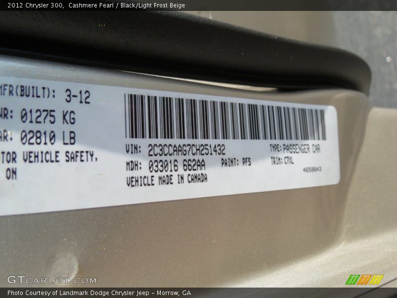 2012 300  Cashmere Pearl Color Code PFS