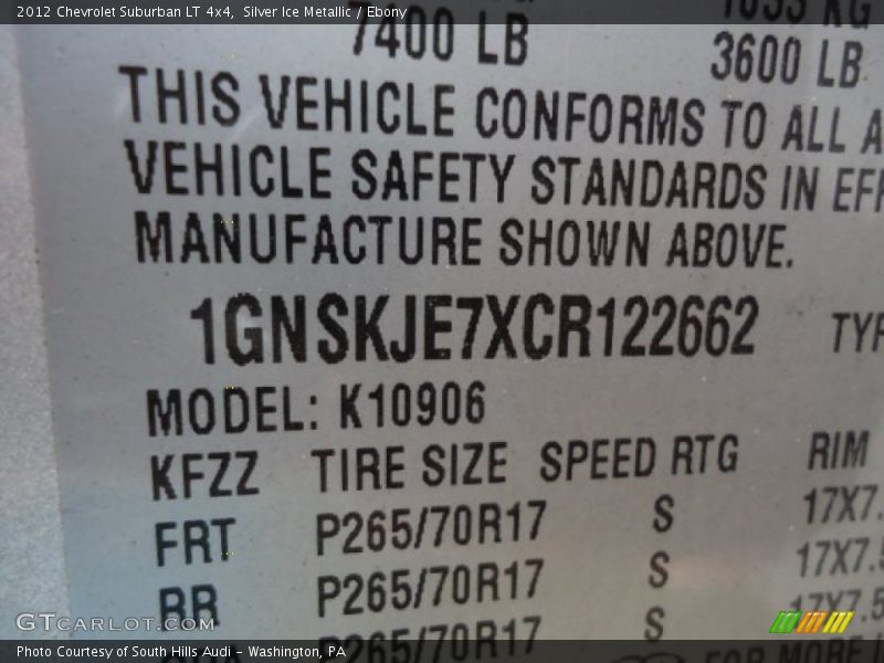 Silver Ice Metallic / Ebony 2012 Chevrolet Suburban LT 4x4