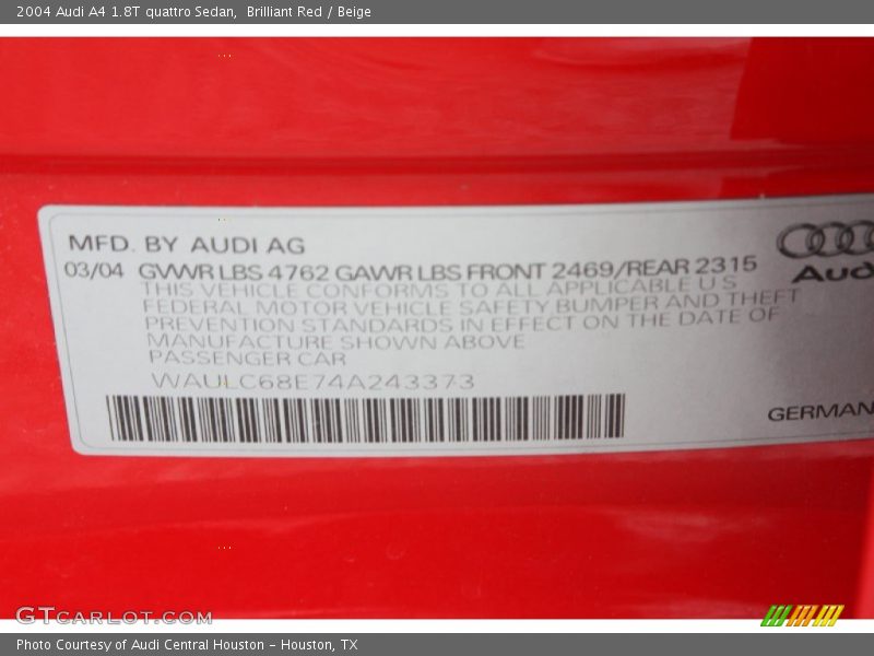Brilliant Red / Beige 2004 Audi A4 1.8T quattro Sedan