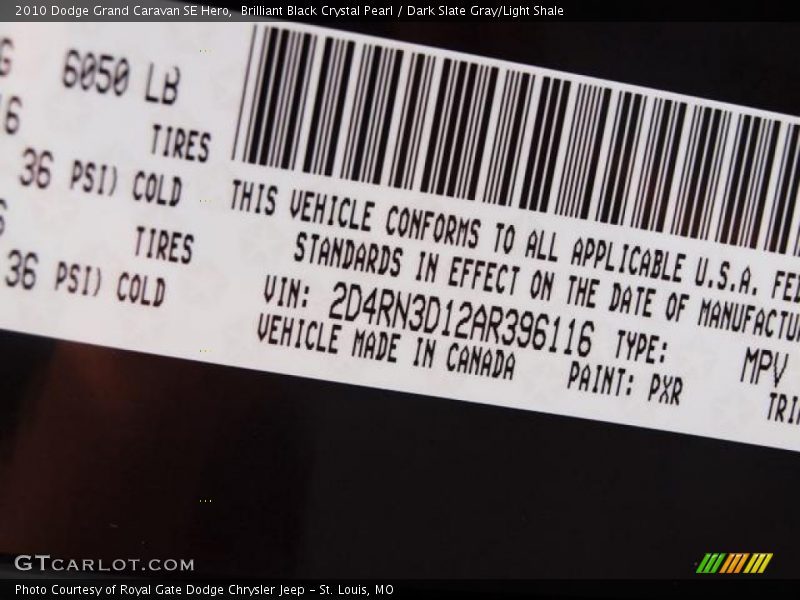 Brilliant Black Crystal Pearl / Dark Slate Gray/Light Shale 2010 Dodge Grand Caravan SE Hero