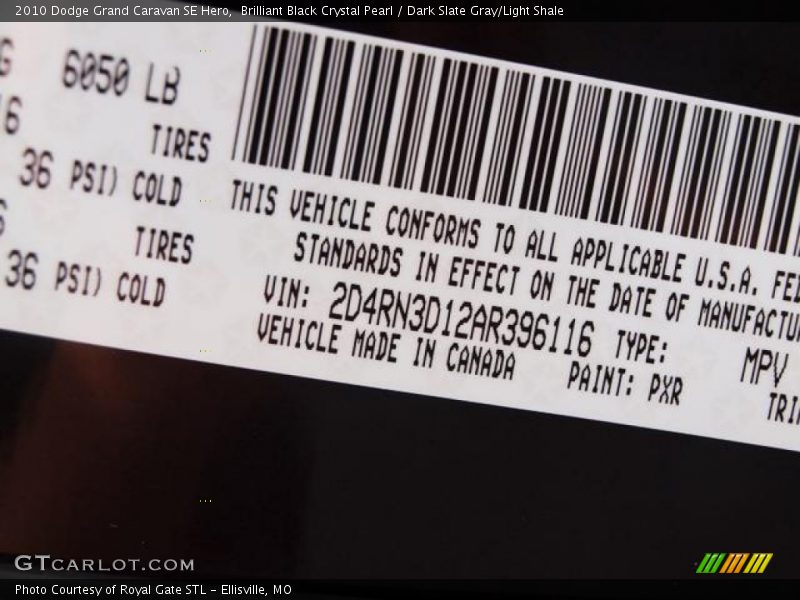 Brilliant Black Crystal Pearl / Dark Slate Gray/Light Shale 2010 Dodge Grand Caravan SE Hero