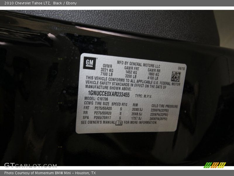 Black / Ebony 2010 Chevrolet Tahoe LTZ