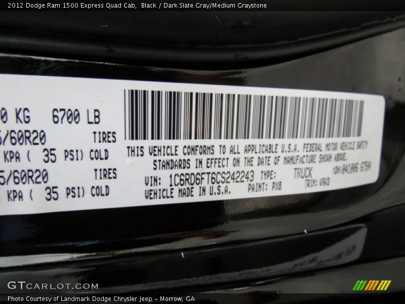Black / Dark Slate Gray/Medium Graystone 2012 Dodge Ram 1500 Express Quad Cab
