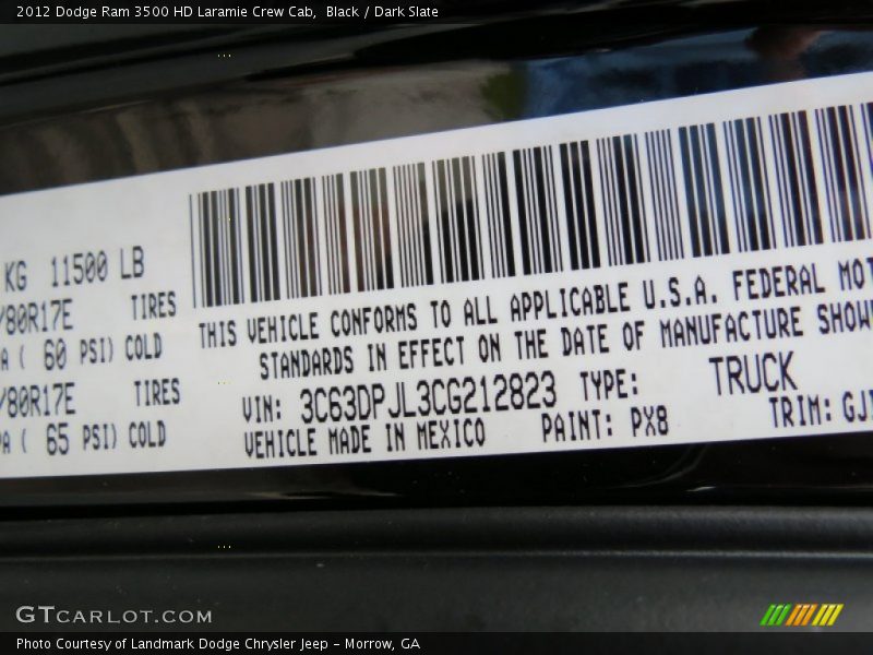 Black / Dark Slate 2012 Dodge Ram 3500 HD Laramie Crew Cab