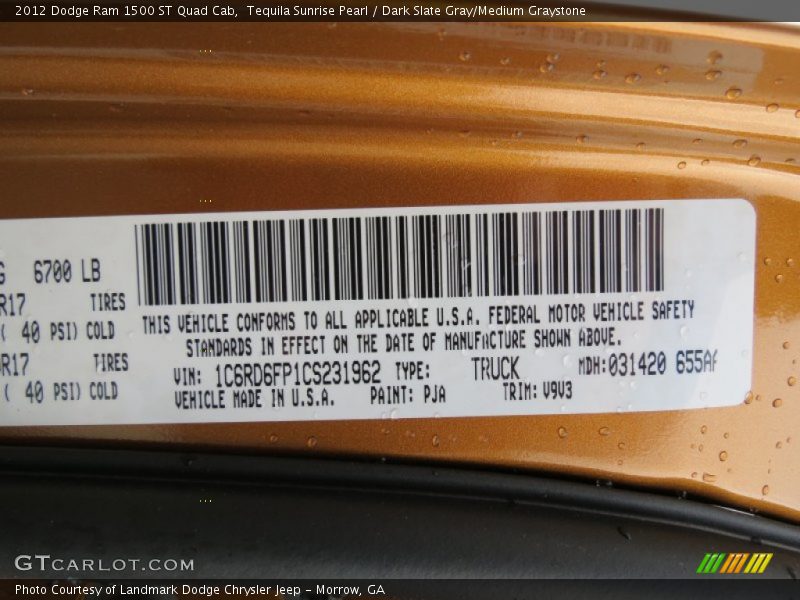 Tequila Sunrise Pearl / Dark Slate Gray/Medium Graystone 2012 Dodge Ram 1500 ST Quad Cab