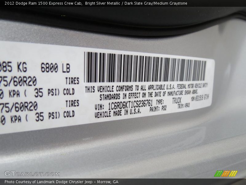 Bright Silver Metallic / Dark Slate Gray/Medium Graystone 2012 Dodge Ram 1500 Express Crew Cab