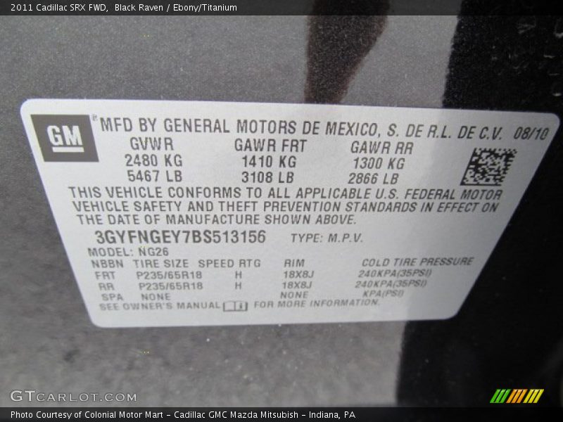 Black Raven / Ebony/Titanium 2011 Cadillac SRX FWD