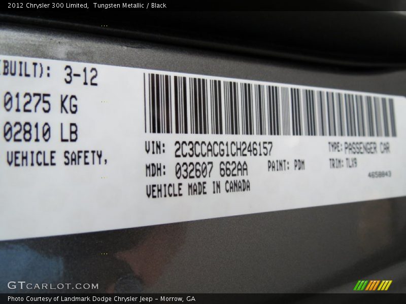 Tungsten Metallic / Black 2012 Chrysler 300 Limited