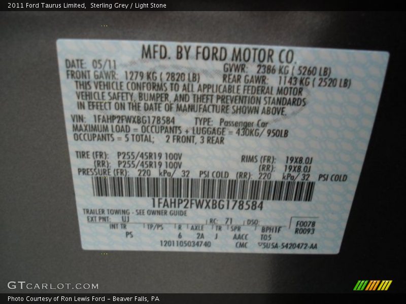 Sterling Grey / Light Stone 2011 Ford Taurus Limited