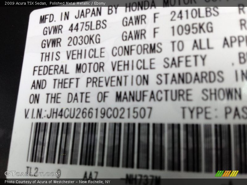 Polished Metal Metallic / Ebony 2009 Acura TSX Sedan
