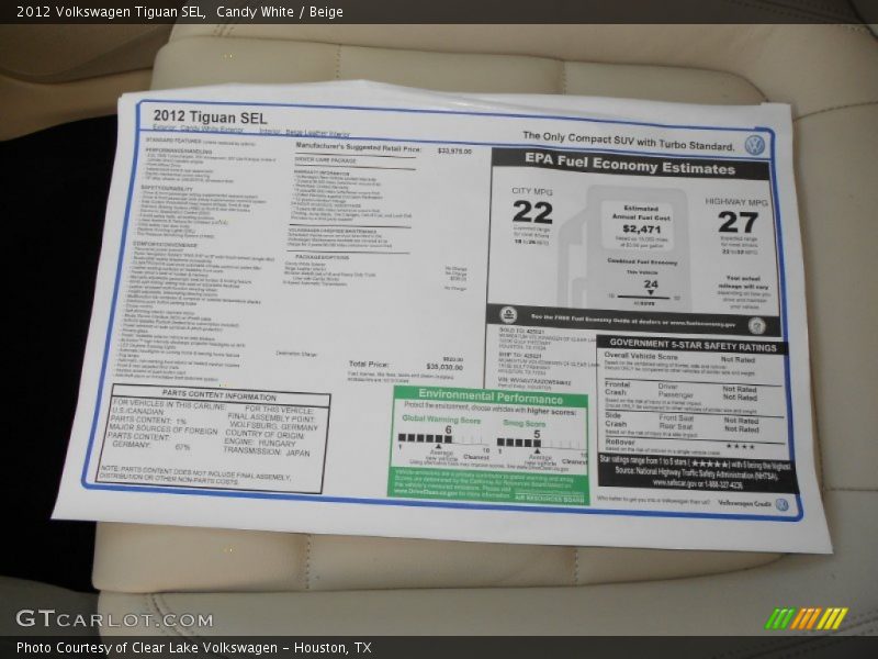 Candy White / Beige 2012 Volkswagen Tiguan SEL