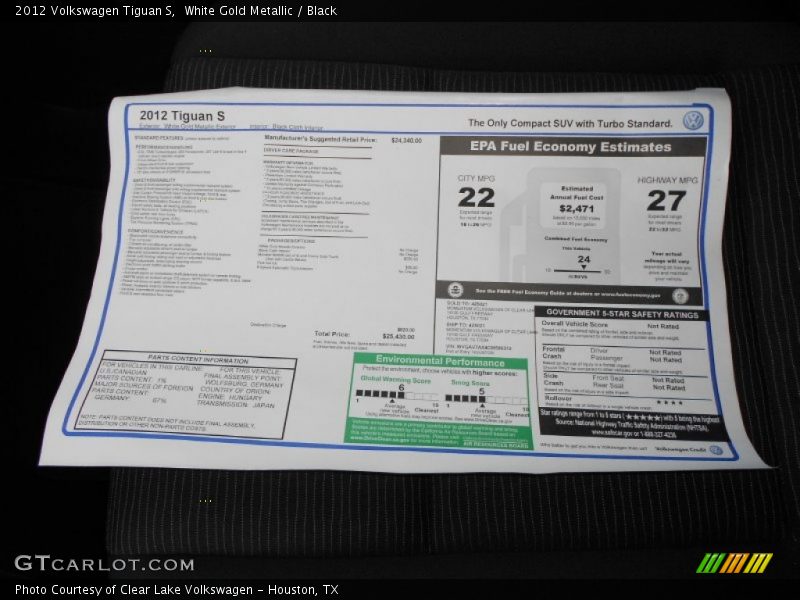 White Gold Metallic / Black 2012 Volkswagen Tiguan S