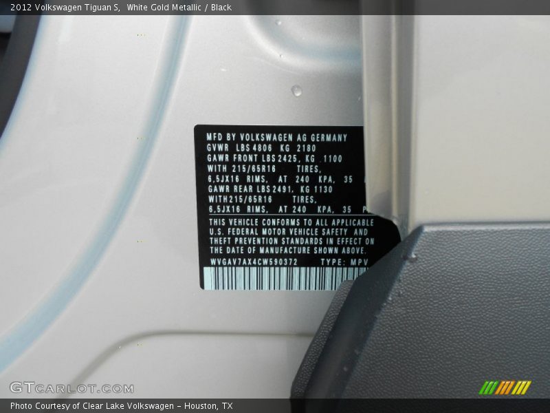White Gold Metallic / Black 2012 Volkswagen Tiguan S