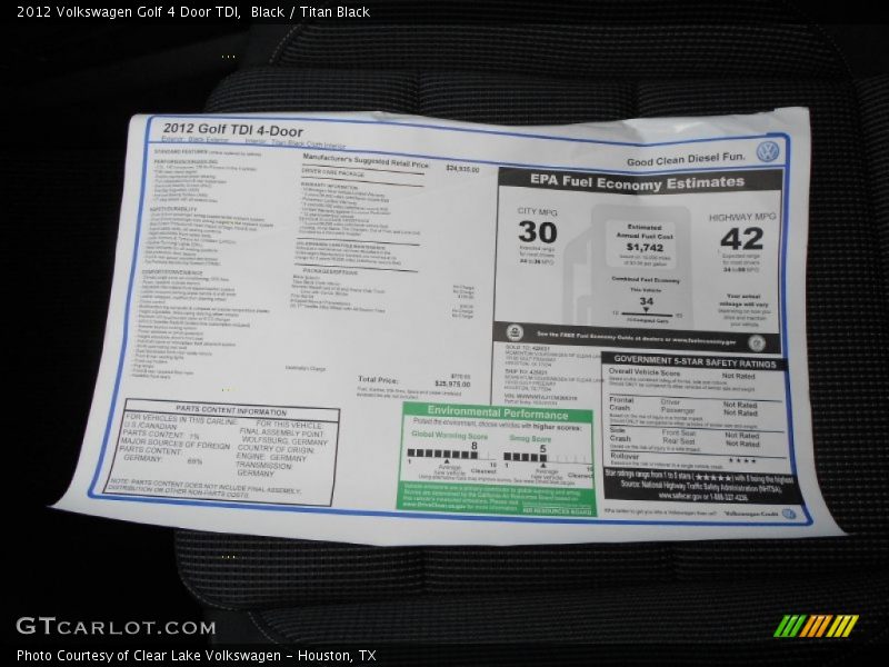 Black / Titan Black 2012 Volkswagen Golf 4 Door TDI