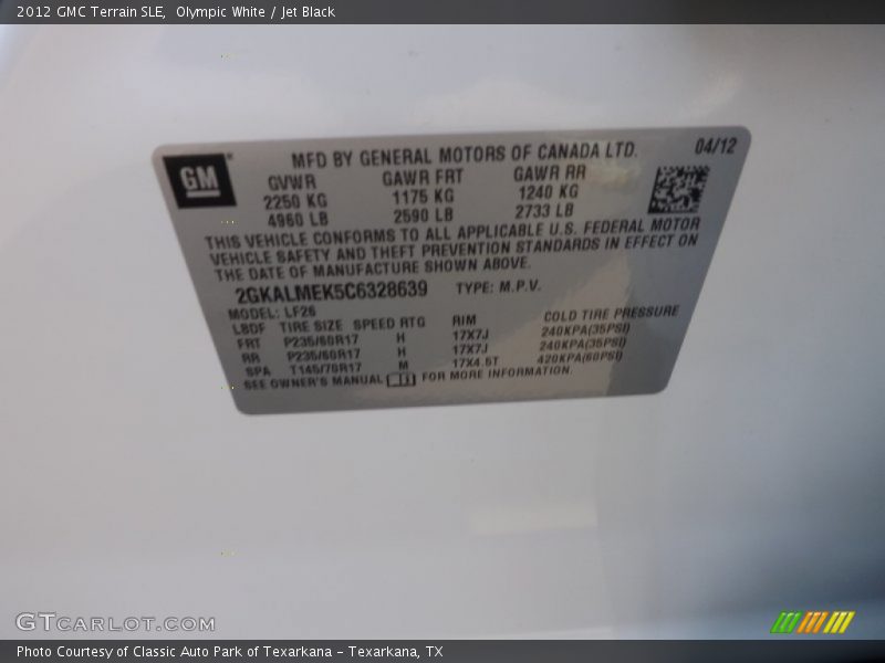 Olympic White / Jet Black 2012 GMC Terrain SLE
