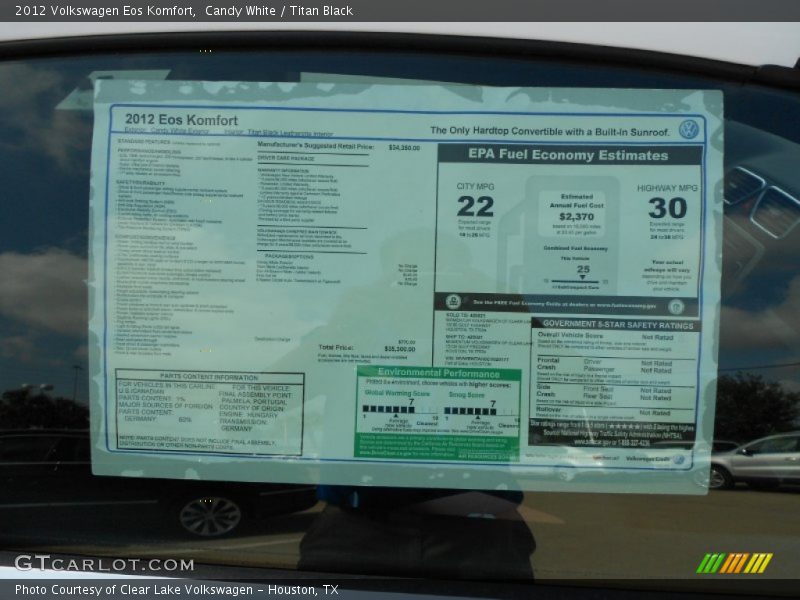Candy White / Titan Black 2012 Volkswagen Eos Komfort