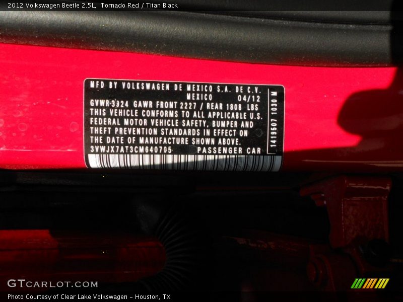 Tornado Red / Titan Black 2012 Volkswagen Beetle 2.5L